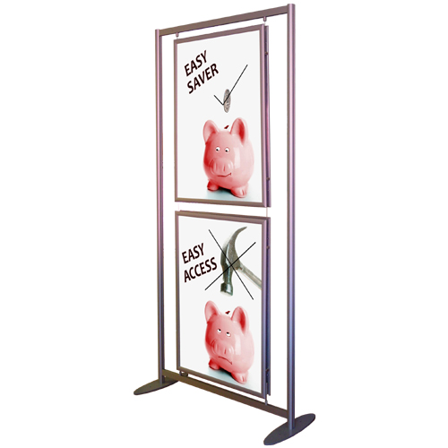 PF2: Free standing aluminium frame with suspended 'snap' frames