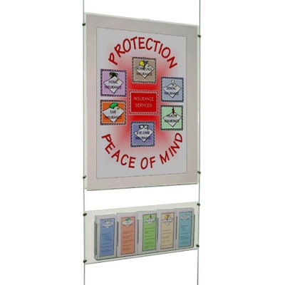 Suspended leaflet dispensers with poster holder